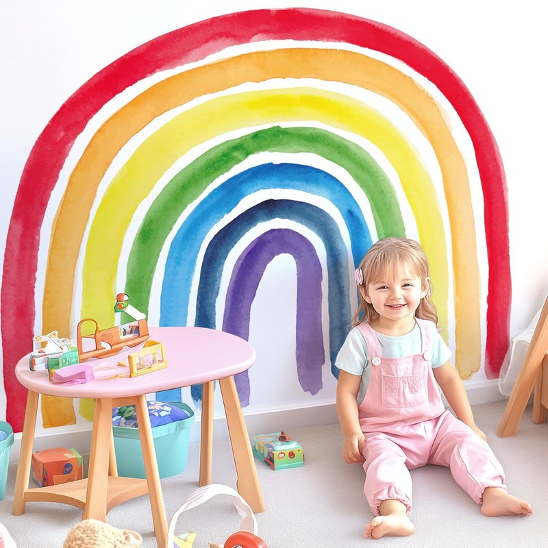Kingarch Large Boho Rainbow Wall Decals, Colorful Peel and Stick Fabric Nursery Wall Decor, Removable Home Room Wall Decor Murals Stickers for Kids Girls Toddler Bedroom Living Room Playroom - Image 1